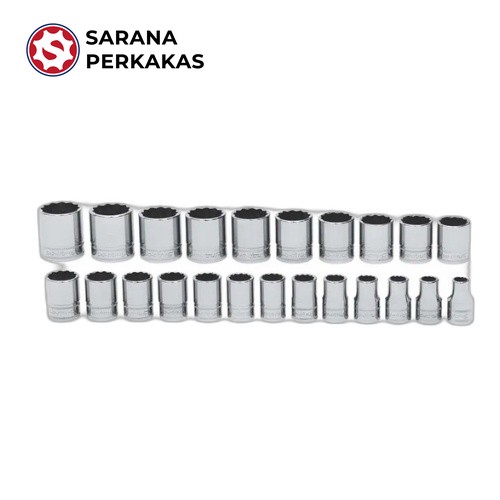SNAP-ON 1/2 Inch Drive 12-Point Metric Flank Drive Shallow Socket Set 23 Pcs (10mm-32mm)